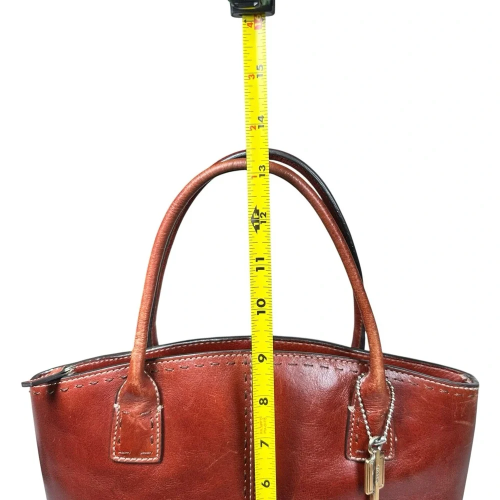 Vintage Fossil Cognac Leather Satchel Double Handle Bag Classic Y2K Key Charm - Picture 8 of 15